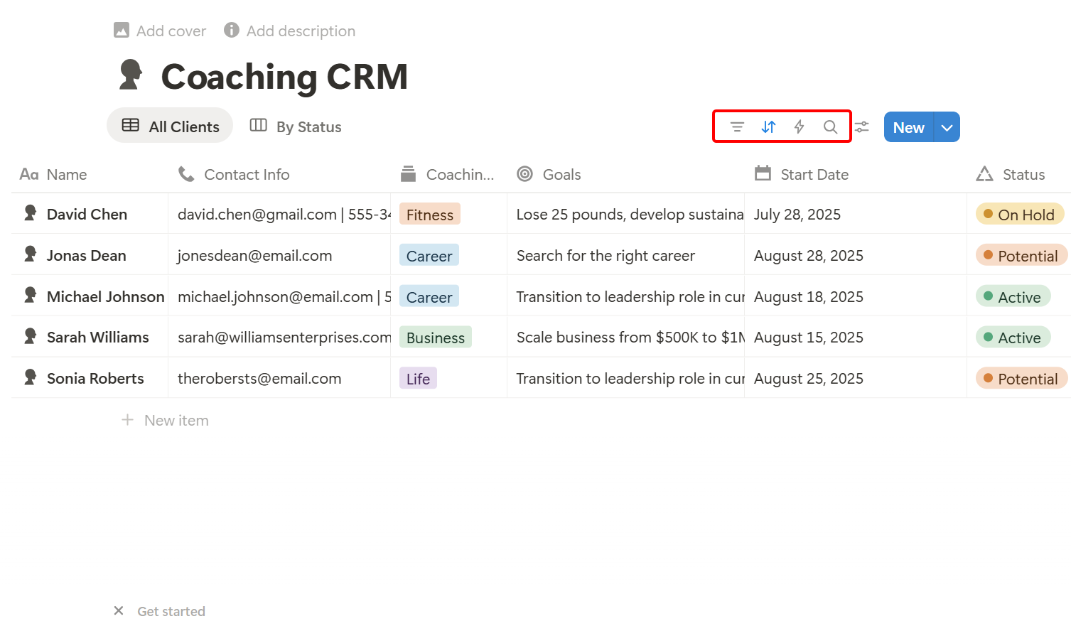 Your client's details should be organised like mine below