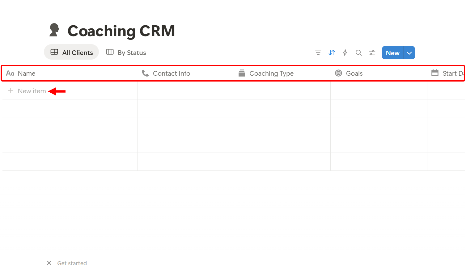 You can use it to add properties, such as contact information, coaching type, goals, start date, and more