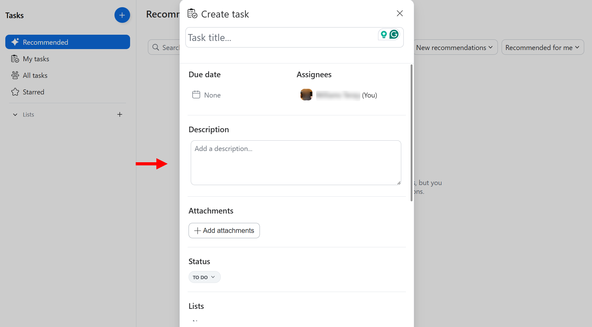 To do this, you access the tasks tab, add a new task with a title and due date, set the status, attach files