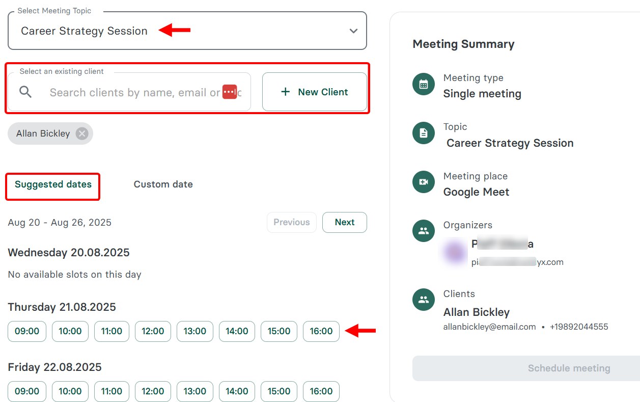 When you choose to create a single meeting, for instance