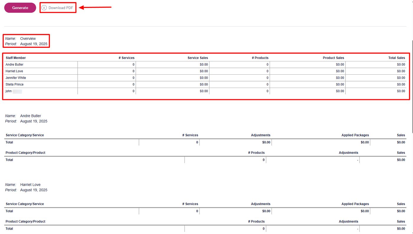 Salon software screenshot