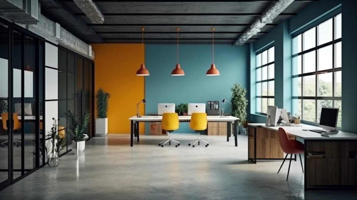 Minimalist office workspace with plants